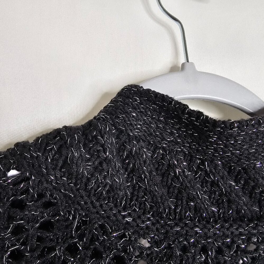 NWT WESTBOUND Open Knit Cardigan Sweater Top size L BLACK & SILVER Buttons Cozy - Picture 8 of 8